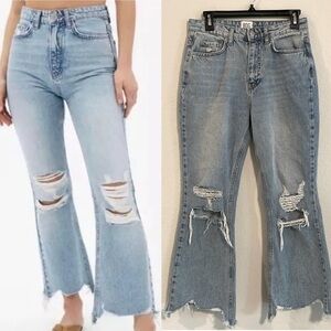 BDG Women’s Cropped Flare Jeans Size 28 Light Wash Wilco 100% Cotton Distressed